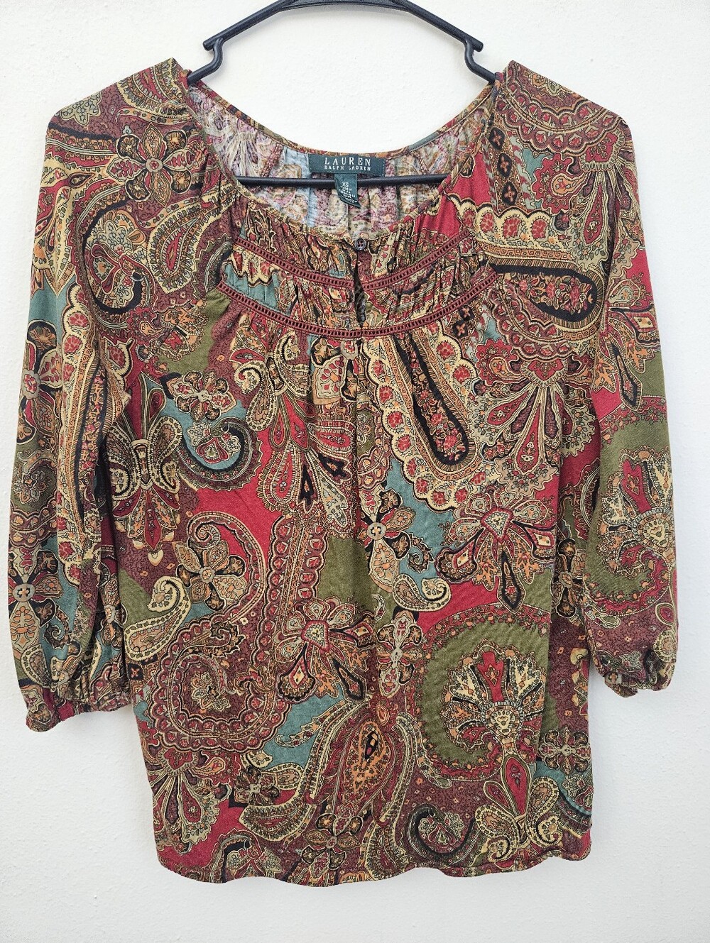 Lauren Ralph Lauren Paisley Scoop-Neck Blouse in Red, Green & Teal Size XS